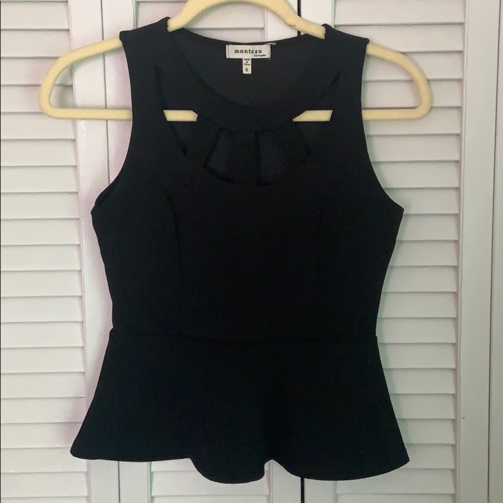 Monteau Peplum Cutouts Sleeveless Top - Size Small